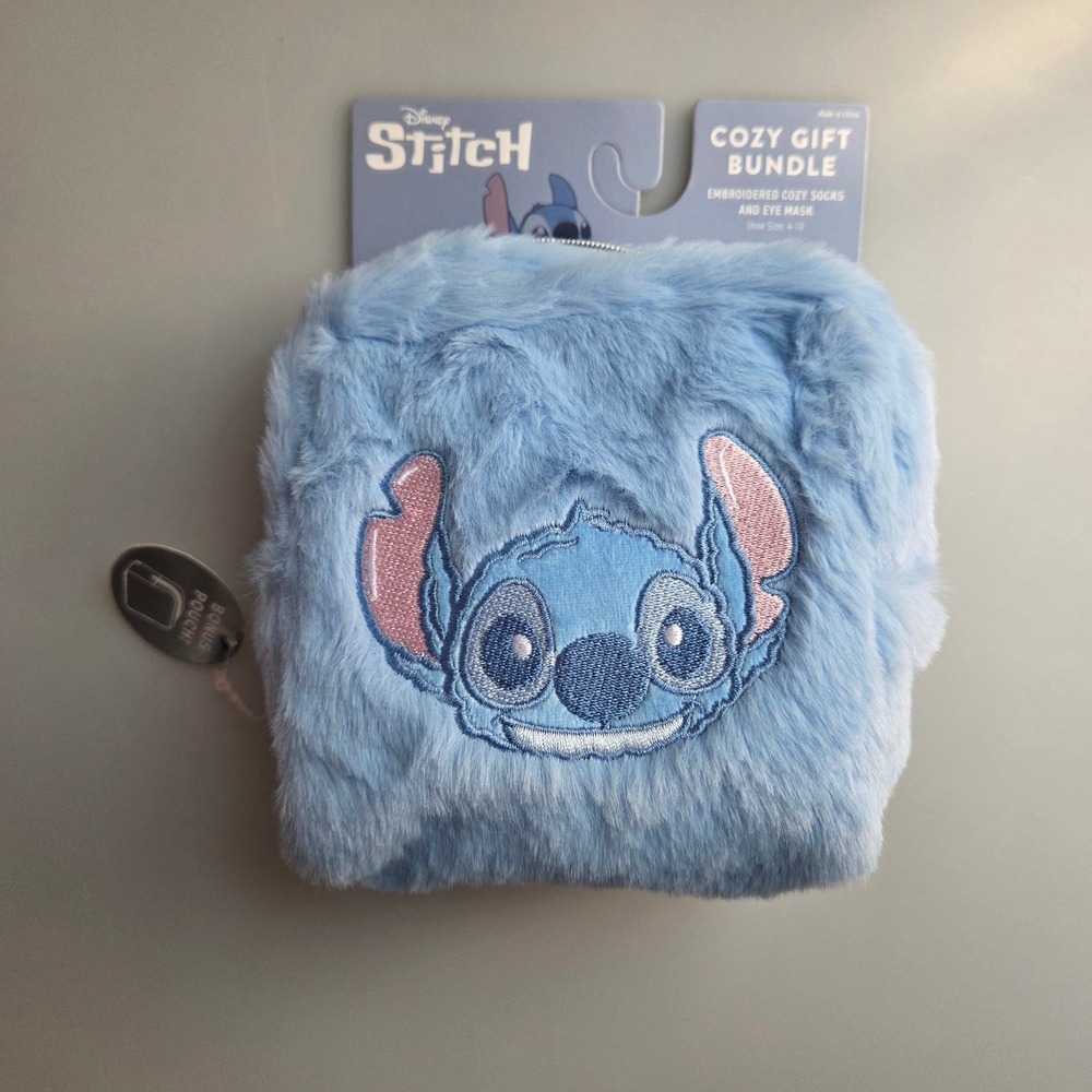 Disney Lilo & Stitch Cozy Gift Bundle Fuzzy‎ Socks Eye Mask Pouch Set Blue NWT